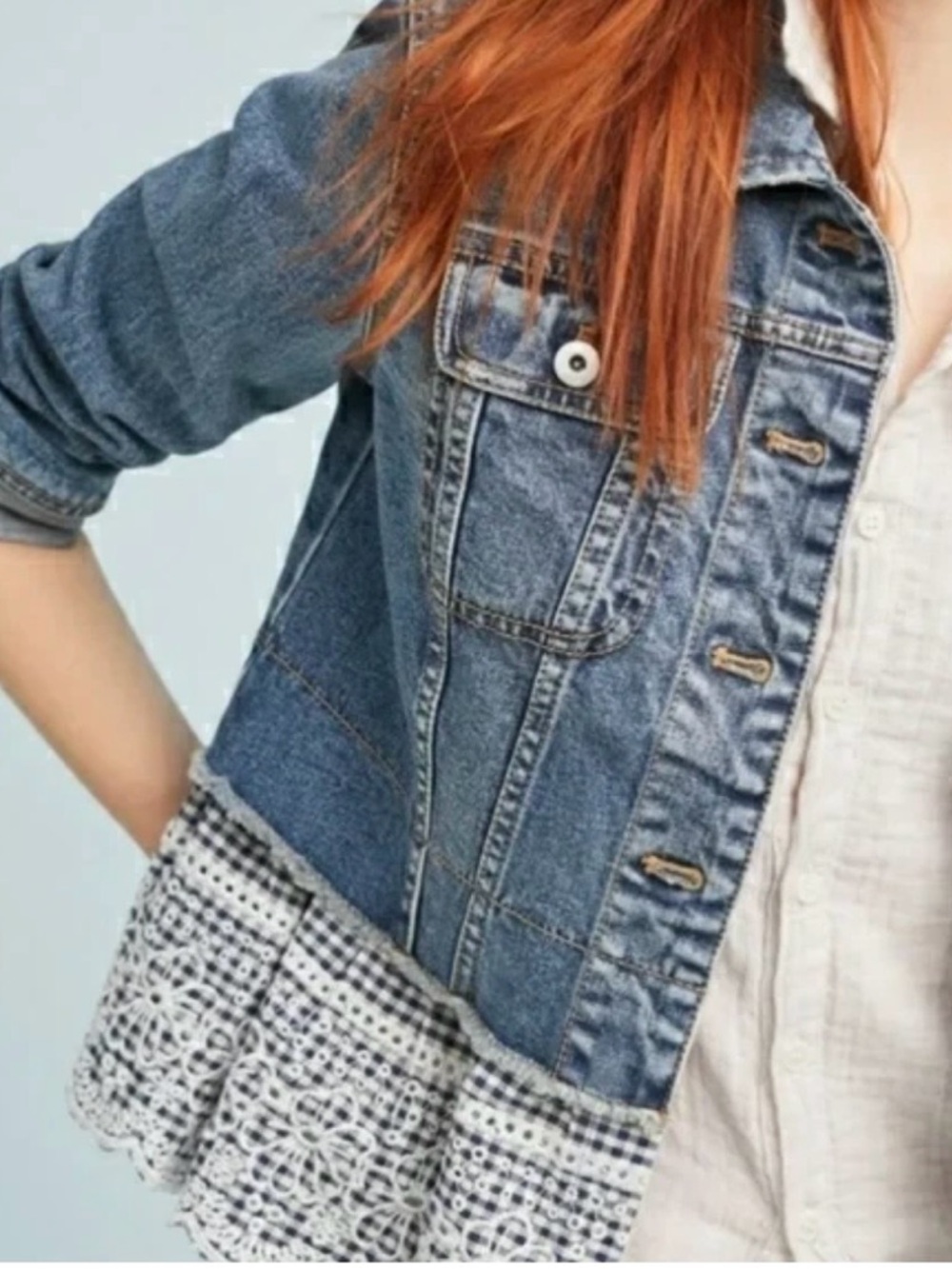 Anthropologie Pilcro eyelet ruffle denim jacket
